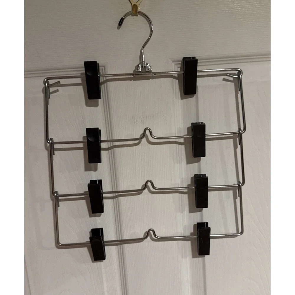 4-Tier Metal Pants Skirt Bottoms Hanger Foldable Closet Space Saving With Clips